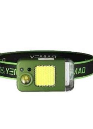 Фонарь налобный 3реж. 5000k акб встроенный ym-t618-ledcob, motion sensor, зу type-c, box тм bailong