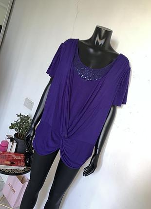Женская фиолетовая блузка с пайетками и драпировкой b&m collection, размер l, вискоза
