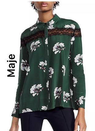 Блуза maje вискоза шелк вставки из кружева цветочный принт
