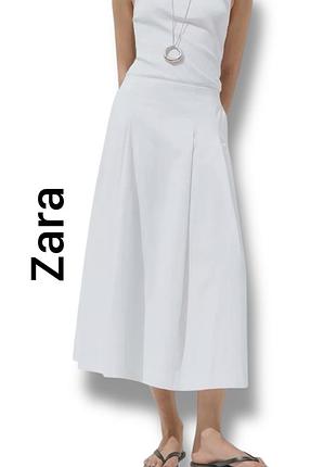 Юбка миди zara со складками, на молнии сбоку и с карманами