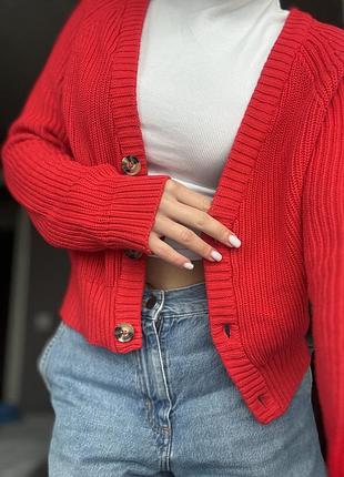 Кардиган на ґудзиках з котону червоно-помаранчевий