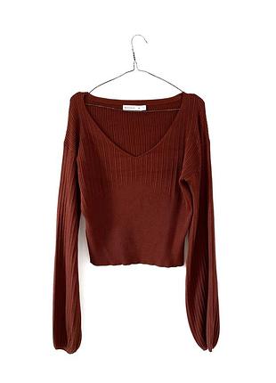 Коричневый джемпер с объемным рукавом warehouse