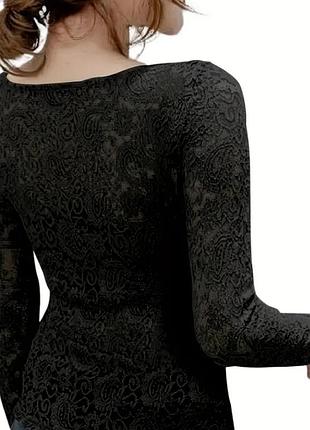 Топ блуза винтаж женская черная полупрозрачная микровелюр ажурная очень элегантная женственная с длинным рукавом размер 46 tendenza