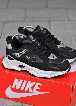 Мужские зимние кроссовки nike spark black white найк зима теплые с мехом черно белые, черные с белым 40 - 44