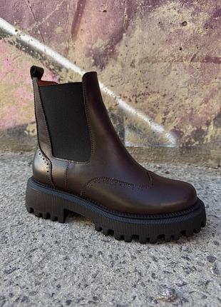 Зимові шоколадні шкіряні челсі топова модель🔝🔝🔝