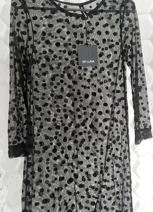 Прозрачное платье сеточка черная в горошек s xs my luna new collection распродаж