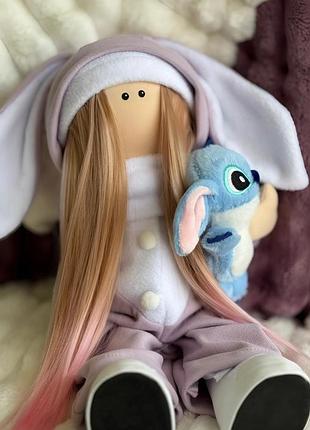 Игровая кукла тильда в комбинезоне зайка игрушка стэчь