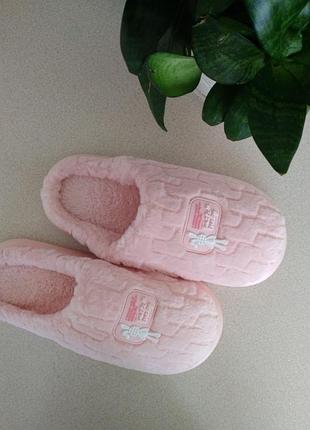 Домашние теплые тапочки нежно-розового цвета, стелька 25,5 см, размер 39