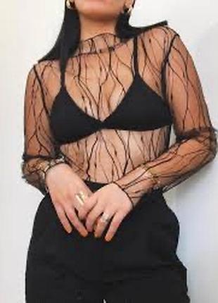 Лонгслив прозрачный кружевной сетка один размер