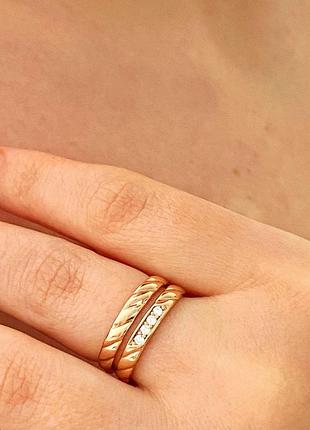 Позолоченное двойное кольцо р.17, колечко, позолота