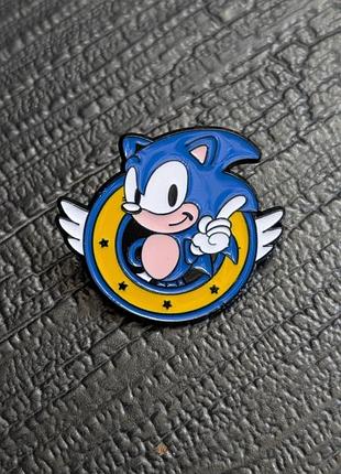 Металевий значок сонек sonic the hedgehog синій їжачок брошка sega mega drive сега мультики games