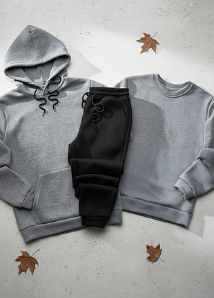 Теплый комплект 3в1 свитшот худи штаны спортивный повседневный удобный качественный костюм кофта с капюшоном без капюшона джоггеры мужской женской унисекс