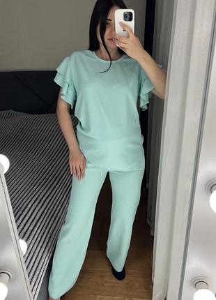 Костюм двійка штани палаццо + футболка блузка блуза висока посадка тягнеться