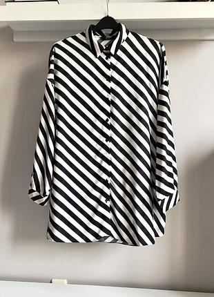 Натуральна,подовжена сорочка-оверсайз в смужку