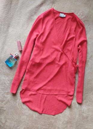 Красива червона оверсайз блуза сорочка на запах з розрізами з боків1 фото