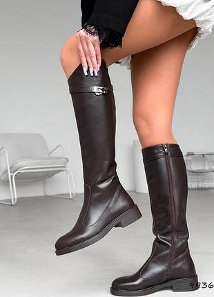 Натуральные кожаные зимние жеокейские сапоги цвета горький шоколад