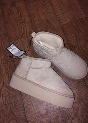 Новые женские зимние ботинки - угги на платформе, женская обувь