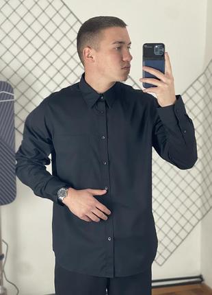 Чорна класична базова сорочка infinity man, однотонна, рубашка