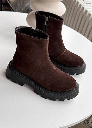 Ботинки женские mona шоколад, натуральная замша деми