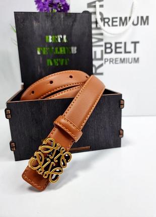 Ремінь жіночий 3см фабричний китай шкіра коричневий, ремінь з натуральної шкіри + коробка, ремінь 3см шкіра рижий, ремінь в стилю loewe лоіве лоиве
