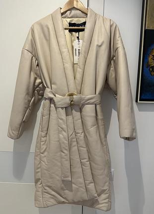 Пальто-пуховик uterque з натуральної шкіри, р. s