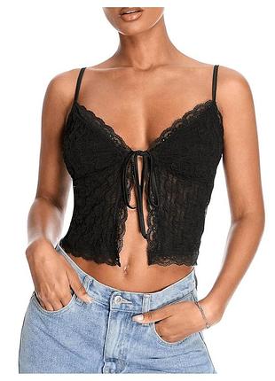 Топ майка черная на завязке кружевной топик
