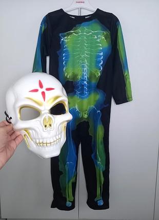Карнавальний костюм скелета скелет скелетон зомбі зомби мертвец на хелловін halloween хеллоуін гелловін хеллоуин для хлопчика 4-6 років 110-116