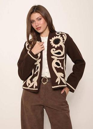 Пиджак женский коричневый вышитый осенний весенний зимний