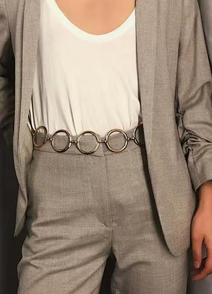 Пояс цепь женский серебристый металлический кольца новый
