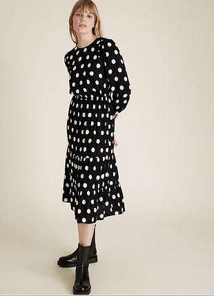 Плаття міді в горошок жіноче чорно біле