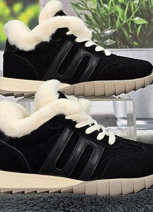 Кросівки жіночі зимові на хутрі ailaifa чорні замшеві 8165