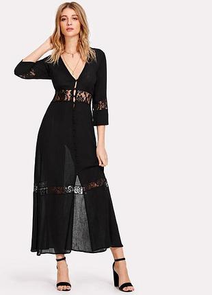Платье черная миди с кружевом, размер 48-50
