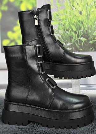 Ботинки женские демисезонные fabio monelli черные на платформе эко-кожа 8168