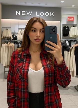 Рубашка женская new look красно-черная, размер m- l, 100% вискоза