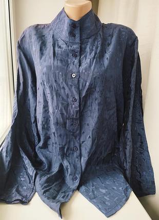 Винтажная темно синяя рубашка, жаккард, л, 😍