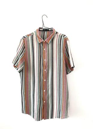 Рубашка в полоску из смеси хлопка и вискозм shein