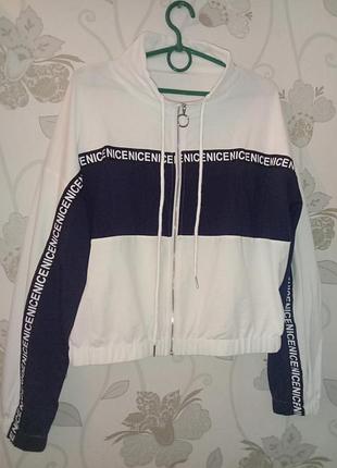 Ветровка спортивна куртка жіноча легка біла синя nice