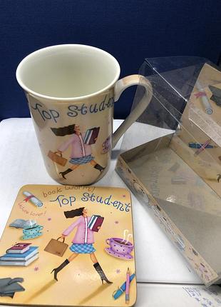 Из англии: чашка/кружка с костером; набор! fine china mug студентке! бренда leonardocollection. редкая!