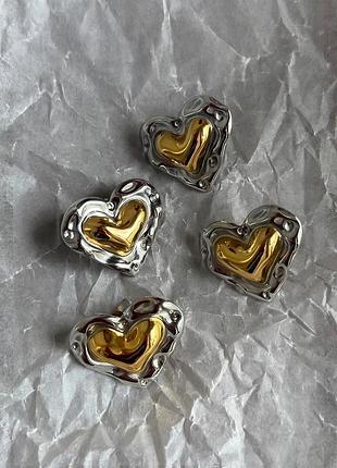 Двойные серьги сердечки 💛