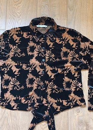 Блуза zara бархатистая, на завязках