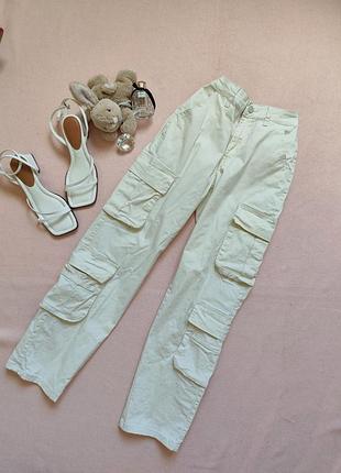 Брюки карго бежевые р 36 44 s с карманами