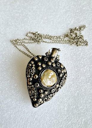 Кулон ароматница винтаж с цепочкой аромофлакон натуральный камень винтажный коллекционный флакон для парфюма