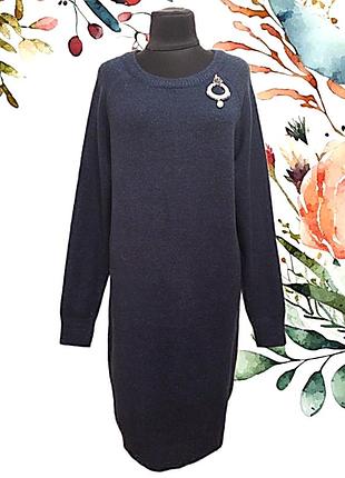 Брендовое вязаное теплое платье миди свитер большого размера