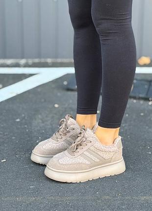 Натуральна замша  + хутро ‼️ жіночі утеплені кросівки барашик