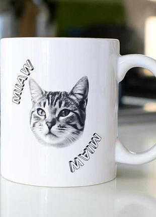 Кружка з принтом "miaw" 330 мл біла