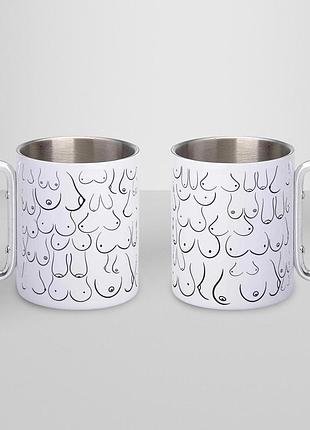 Кружка металева з карабіном "цицьки" 300 мл біла