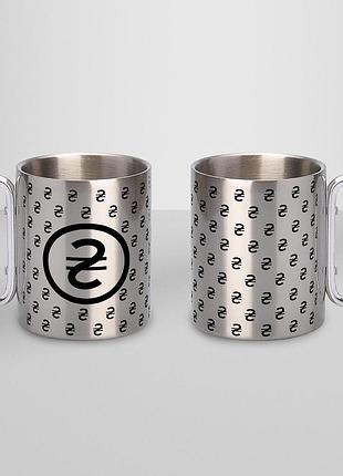 Чашка металлическая с принтом "горбитель" 300 мл с карабином, серебристая