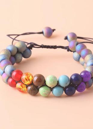 Браслет 7 чакр – с имитацией камня, регулируемый размер, микс ярких цветов, бусины 8 мм