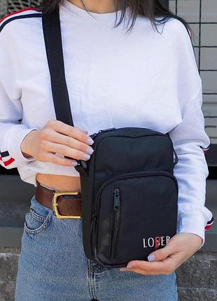 Жіноча сумка месенджер барсетка через плече without з принтом lover black