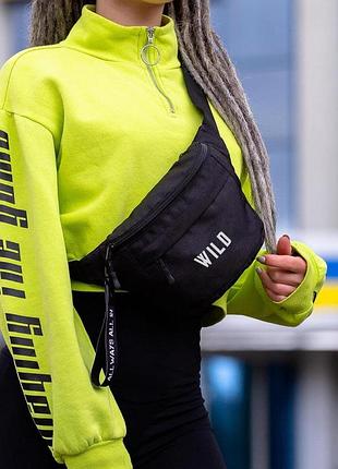 Жіноча сумка бананка барсетка через плече without з принтом wild black